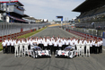 M14_1712.jpg || Porsche 919 Hybrid, Porsche Team: (l-r) Timo Bernhard, Brendon Hartley, Mark Webber, Andreas Seidl, team principal Porsche Team, Wolfgang Hatz, Board Member for Research & Development of Porsche AG, Fritz Enzinger, Vice President LMP1, Alexander Hitzinger, Technical Director LMP1, Romain Dumas, Neel Jani, Marc Lieb 