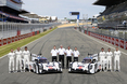 M14_1713.jpg || Porsche 919 Hybrid, Porsche Team: (l-r) Timo Bernhard, Brendon Hartley, Mark Webber, Andreas Seidl, team principal Porsche Team, Wolfgang Hatz, Board Member for Research & Development of Porsche AG, Fritz Enzinger, Vice President LMP1, Alexander Hitzinger, Technical Director LMP1, Romain Dumas, Neel Jani, Marc Lieb 