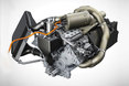 P14_0103.jpg || Performance and efficiency: the four-cylinder petrol V engine of the Porsche 919 Hybrid features direct injection, turbocharging and an energy recovery system for the exhaust gases. 